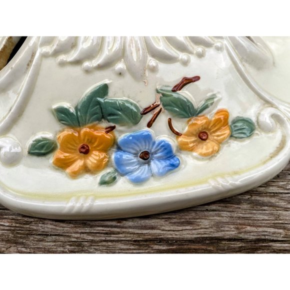 Art Deco 1930s Flush Mount Ceiling Fixture Light Porcelain Ceramic Floral - Picture 5 of 16